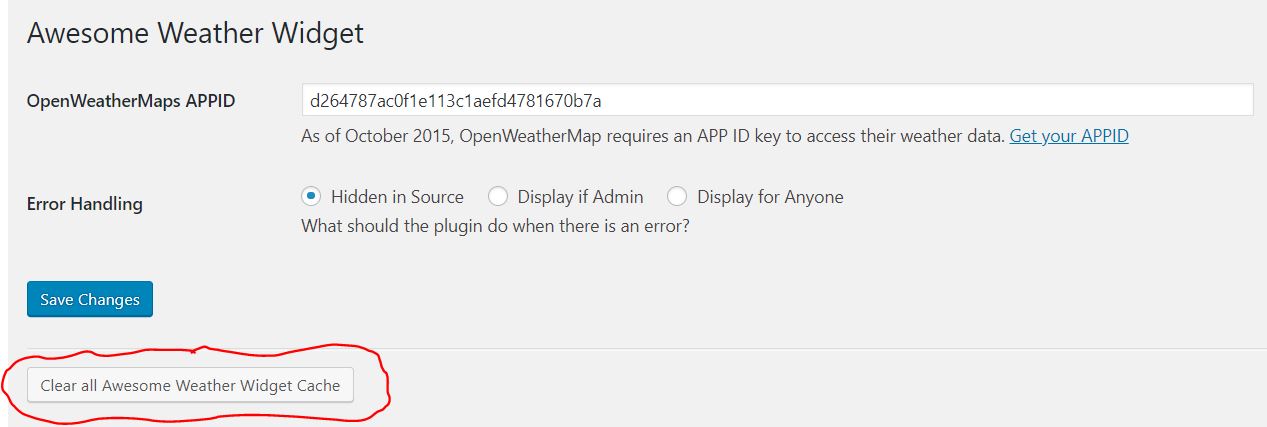 Weather Widget Clear Cache Setting